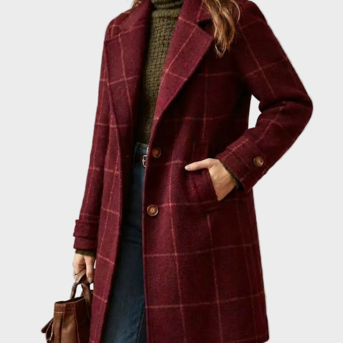 Arvae - Palton Lung din Lână cu Carouri