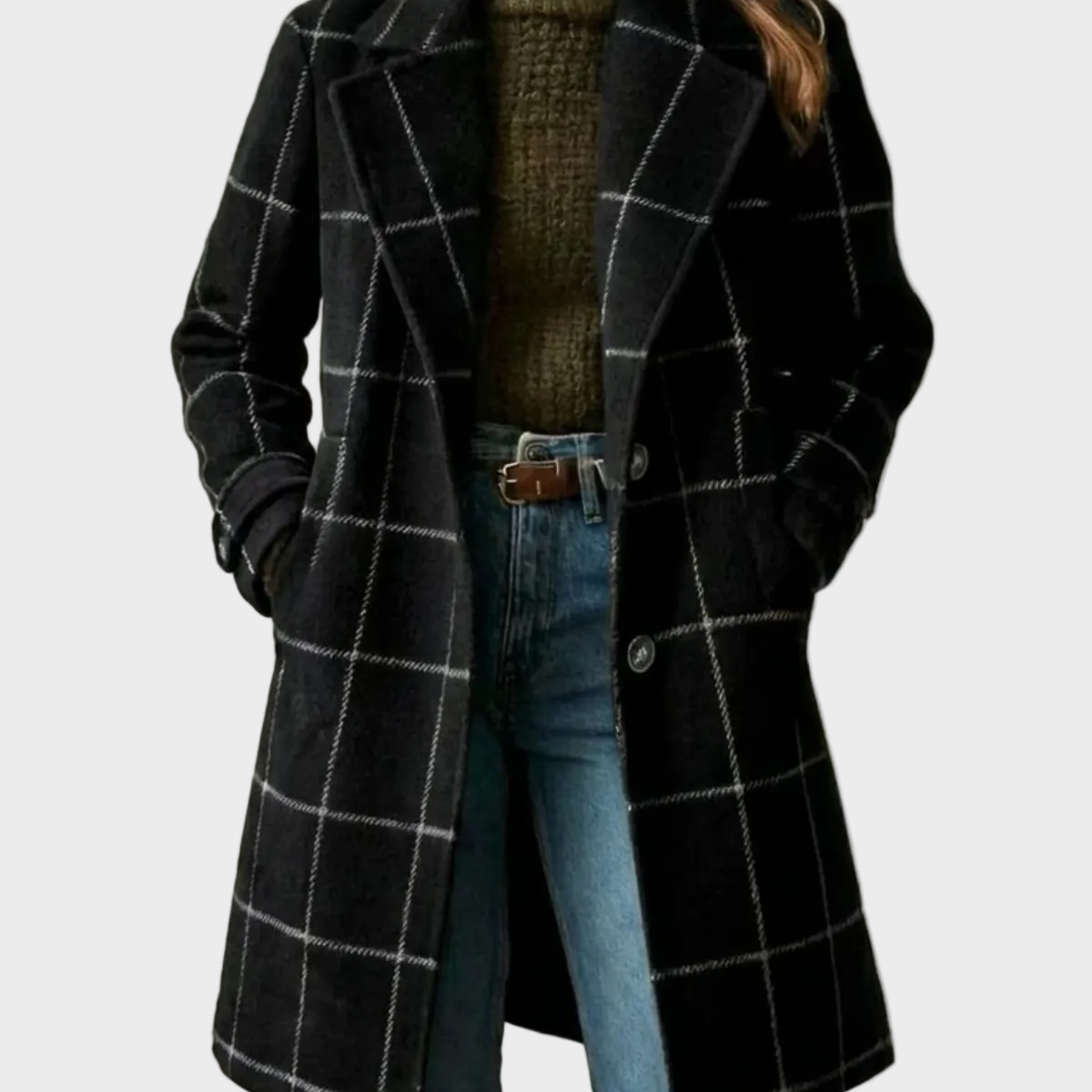 Arvae - Palton Lung din Lână cu Carouri