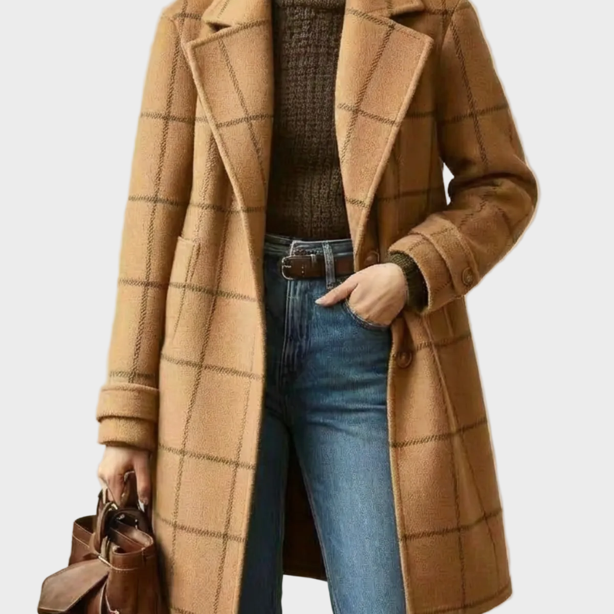 Arvae - Palton Lung din Lână cu Carouri