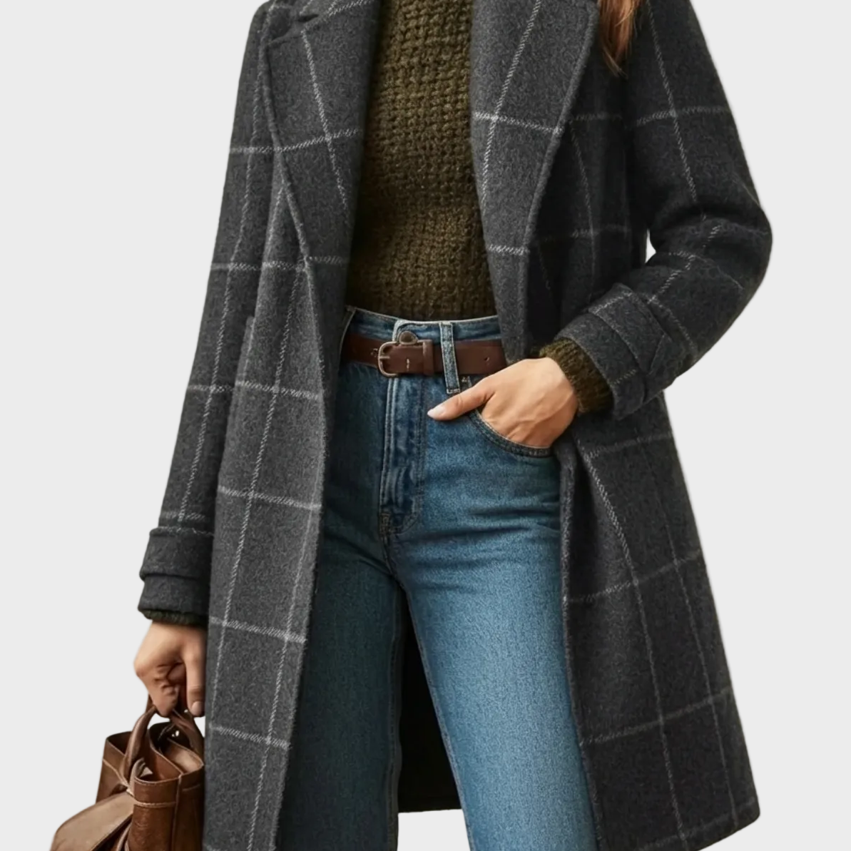 Arvae - Palton Lung din Lână cu Carouri