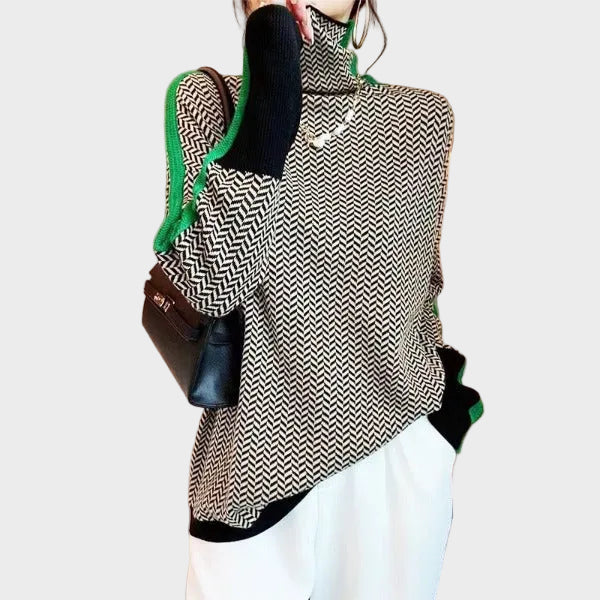 Birgit - Sweater mit hohem Kragen in auffälligen Streifen