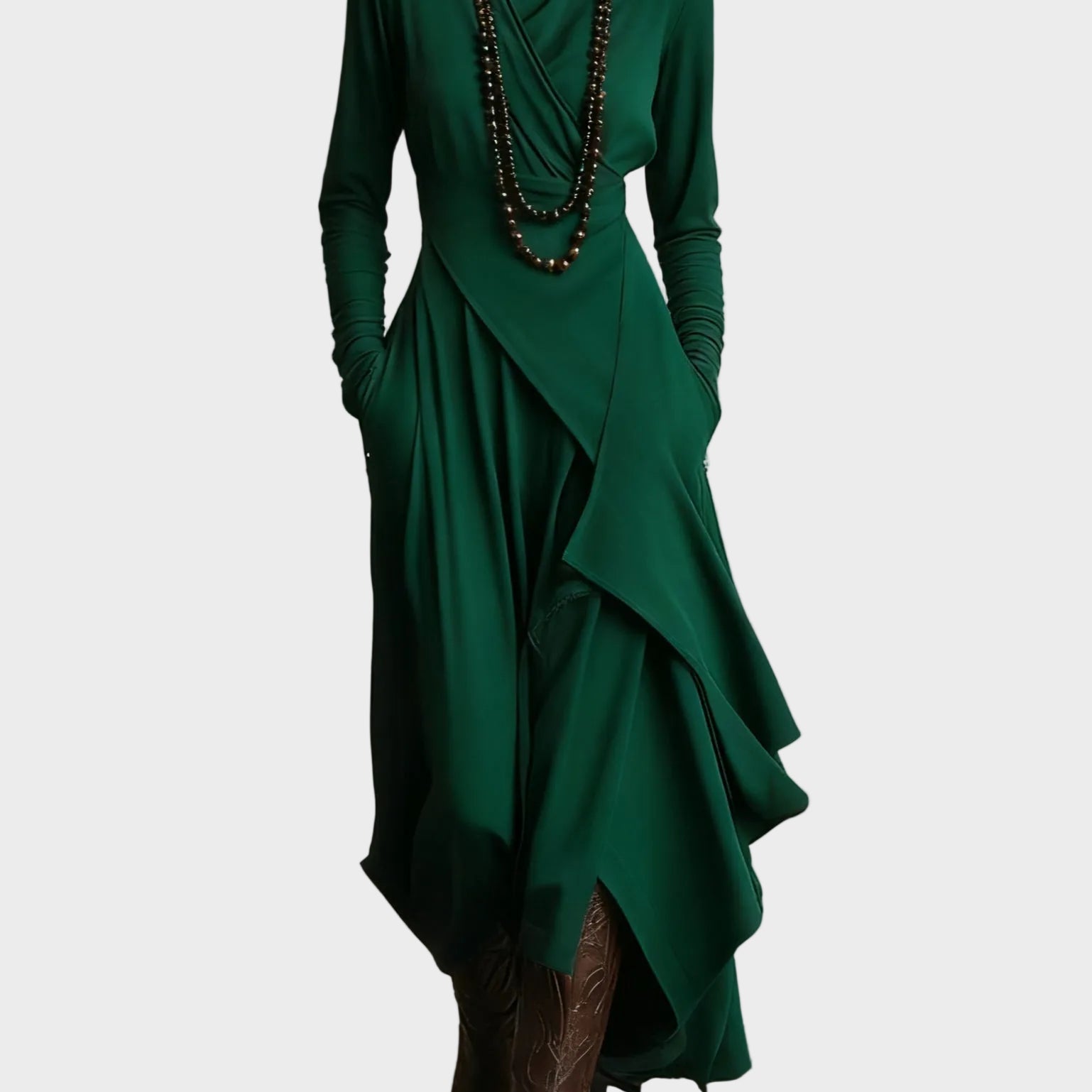 Ioana - Rochie midi fluidă cu guler înalt