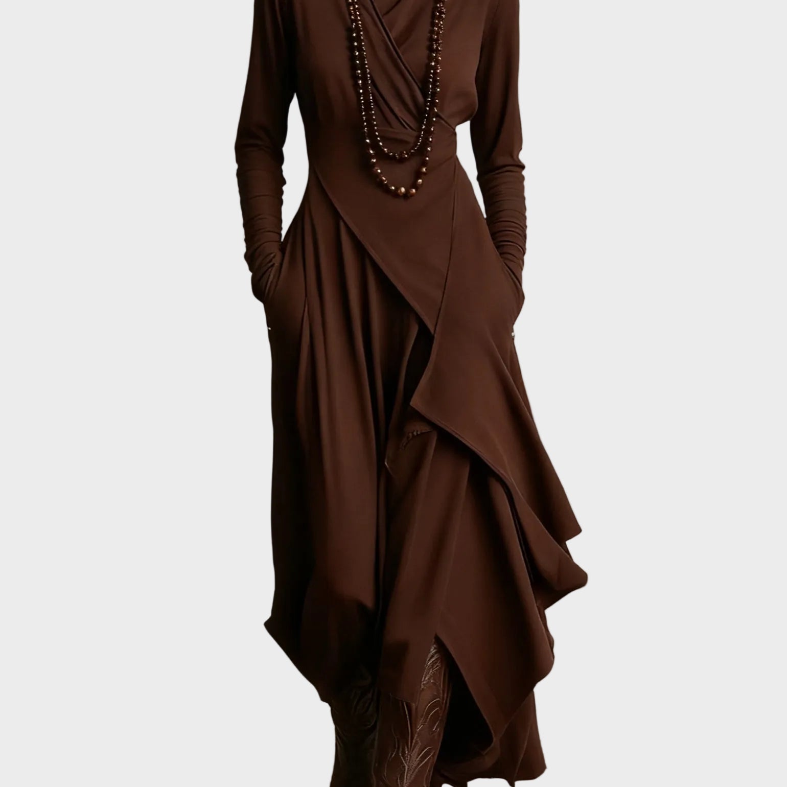 Ioana - Rochie midi fluidă cu guler înalt