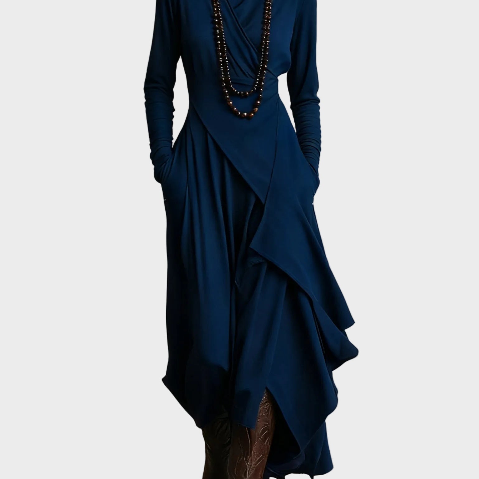 Ioana - Rochie midi fluidă cu guler înalt