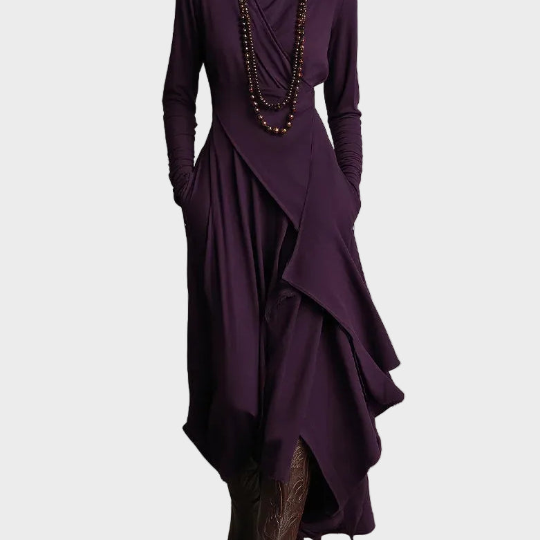 Ioana - Rochie midi fluidă cu guler înalt